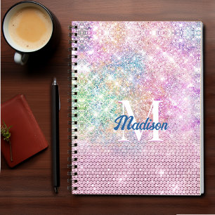 Carnet licorne mignonne monogramme faux strass rose paill