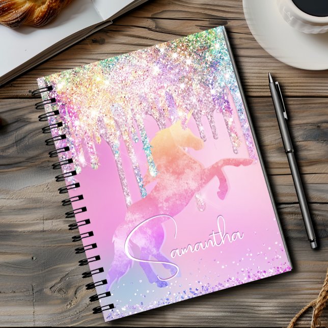 Carnet Licorne mignonne monogramme gouttes de licorne ros (Créateur téléchargé)