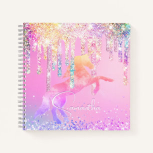 Carnet Licorne mignonne Monogramme gouttes de paillettes