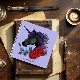 Carnet Licorne noire fleurs de jardin de minuit violet