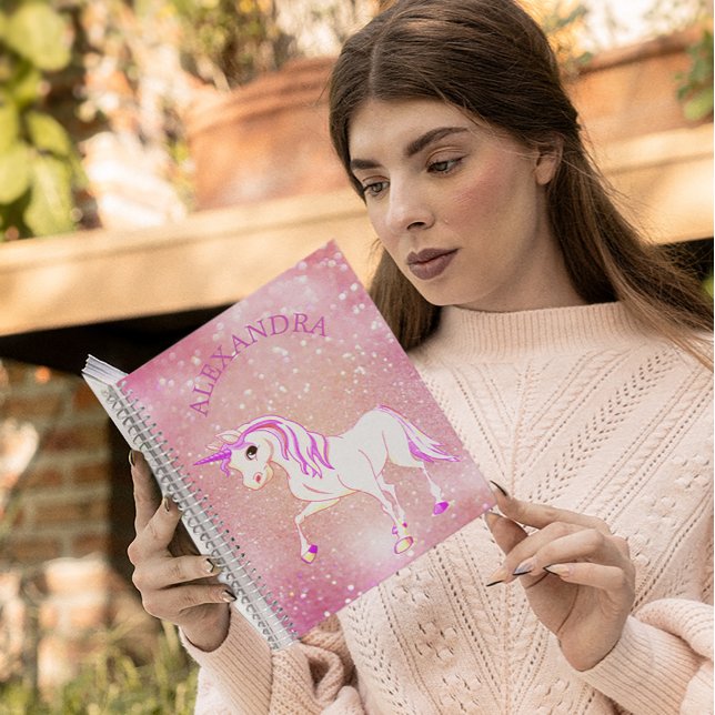 Carnet Licorne Pailletée Rose Fille Mignonne Personnalisé (Créateur téléchargé)