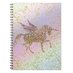 Carnet Licorne Paillettes Or Pastel Arc-en-ciel Filles Te