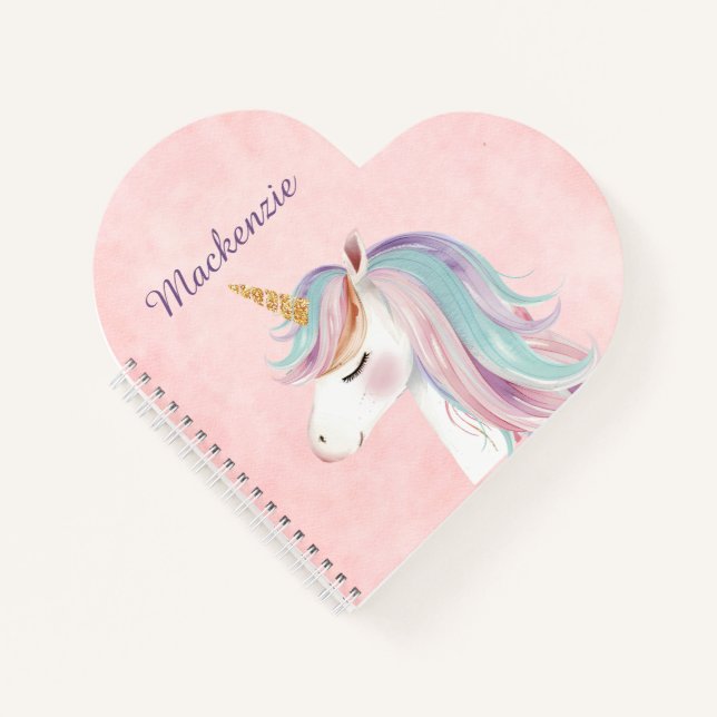 Carnet Licorne Rose Personnalisée (Devant)