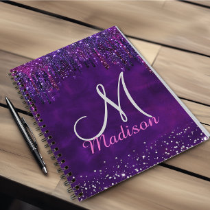 Carnet Licorne rose violet mignonne monogramme avec goutt