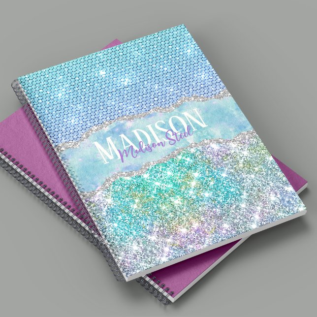 Carnet Licorne turquoise élégante monogramme faux strass  (Créateur téléchargé)