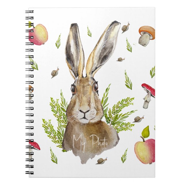 Carnet Lièvre mignonne avec un arrière - plan de pommes e (Devant)