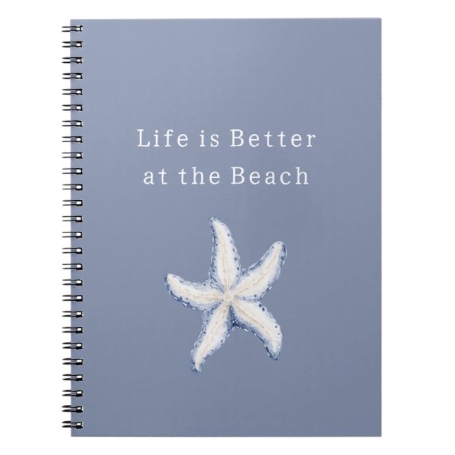Carnet Life is Better Beach Blue White Starfish (Devant)