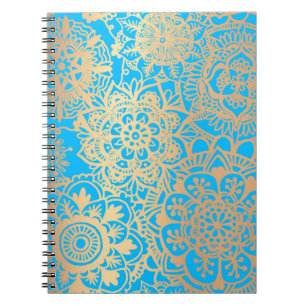 Carnet Light Blue and Gold Floral Mandala Pattern