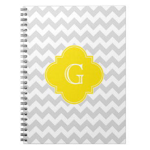 Carnet Light Gray Chevron Yellow Quatrefoil monogram
