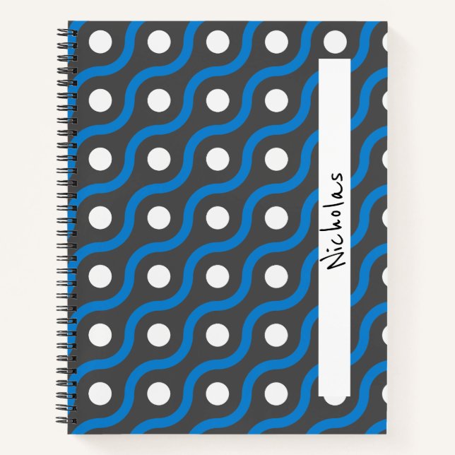 Carnet Ligne bleue courbe Motif sur gris (Devant)