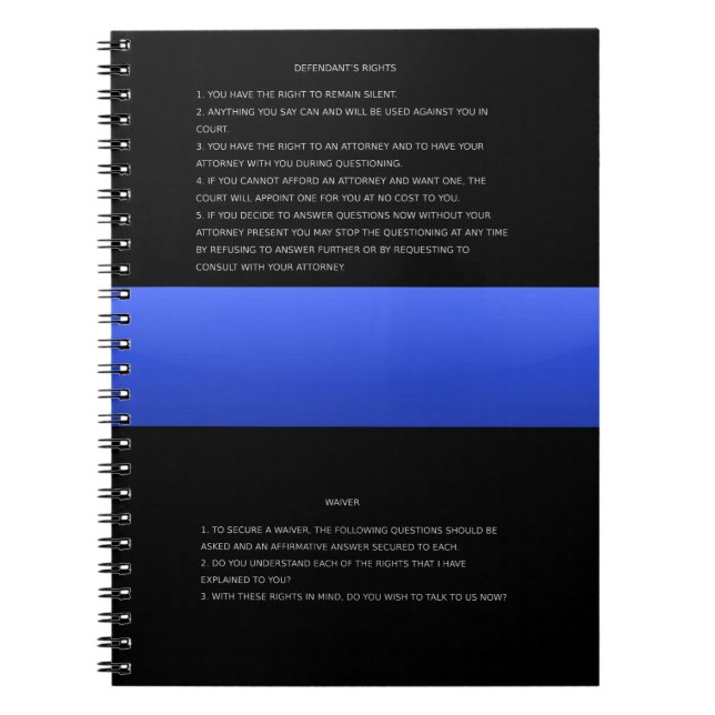 Carnet Ligne Bleue Mince et droits Miranda Avertissement  (Devant)