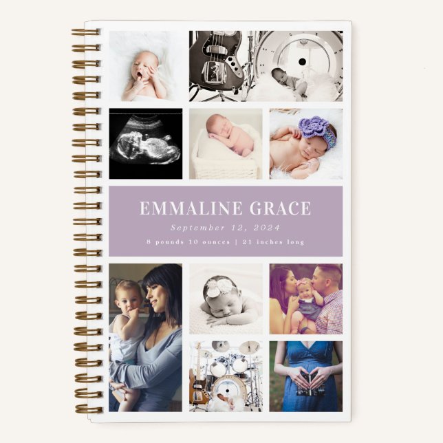 Carnet Lilac Modern Gallery Ten Baby Photo Collage (Recto)
