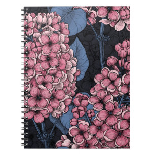 Carnet Lilac rose sur bleu foncé