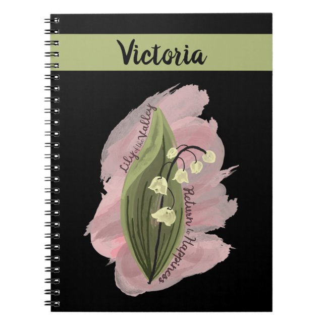 Carnet Lily of the Valley Happiness Personnalisé Black (Devant)