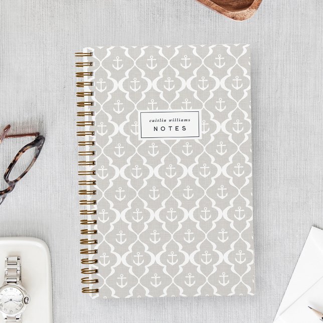 Carnet Lin beige Ancre nautique Ogee Personnalisé (Créateur téléchargé)