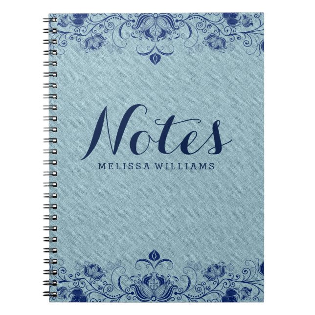 Carnet Lin bleu clair et dentelle bleue marine (Devant)