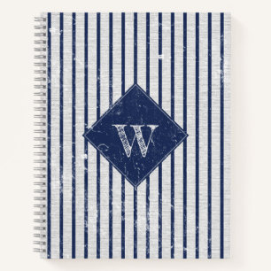 Carnet Lin gris rustique et rayures bleu marine Monogramm