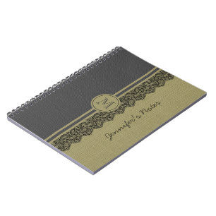 Carnet Linge beige et beige Burlap Texture et dentelle no