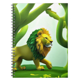 Carnet Lion de dessin animé vert dans la forêt