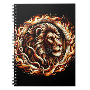 Carnet Lion Flamboyant dans un Anneau de Flammes de Feu A