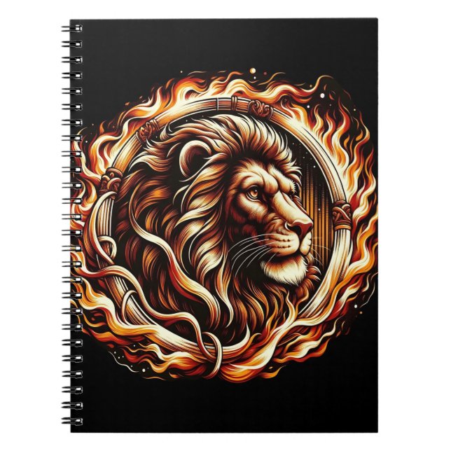 Carnet Lion flamboyant en anneau d'astrologie des flammes (Devant)