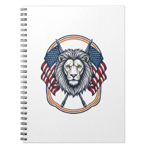 Carnet Lion patriotique avec drapeaux américains vintage