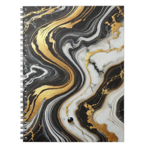 Carnet Liquide Doré Noir Blanc Aspect Marbre Mariage Glam