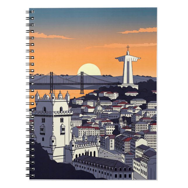 Carnet Lisbon Sunset Illustration Notebook – Retro Portug (Devant)
