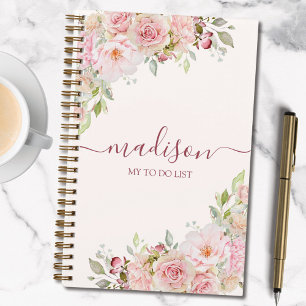 Carnet Liste de tâches florale Fleur de rose aquarelle Ro