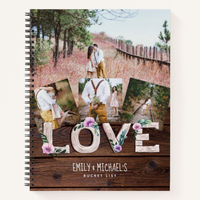 Carnet Liste des jeunes mariés BUCKET Photo Rustic Purple (Devant)