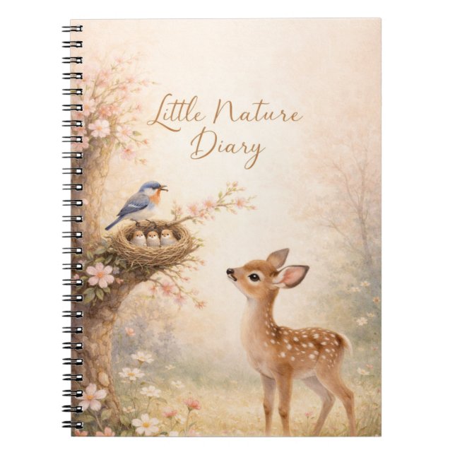 Carnet Little Nature Diary Cute Deer Bird Nest Notebook | (Devant)