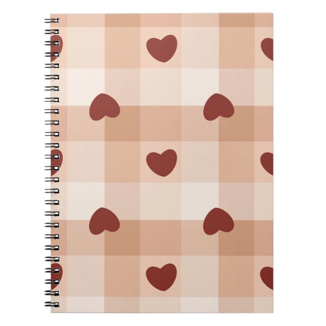 Carnet  Little red hearts on beige gingham pattern (Devant)