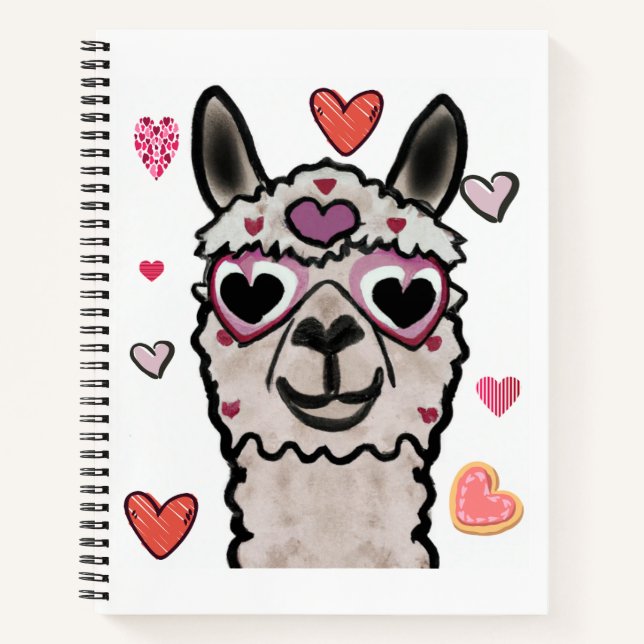 Carnet Llama cool avec lunettes de coeur (Devant)