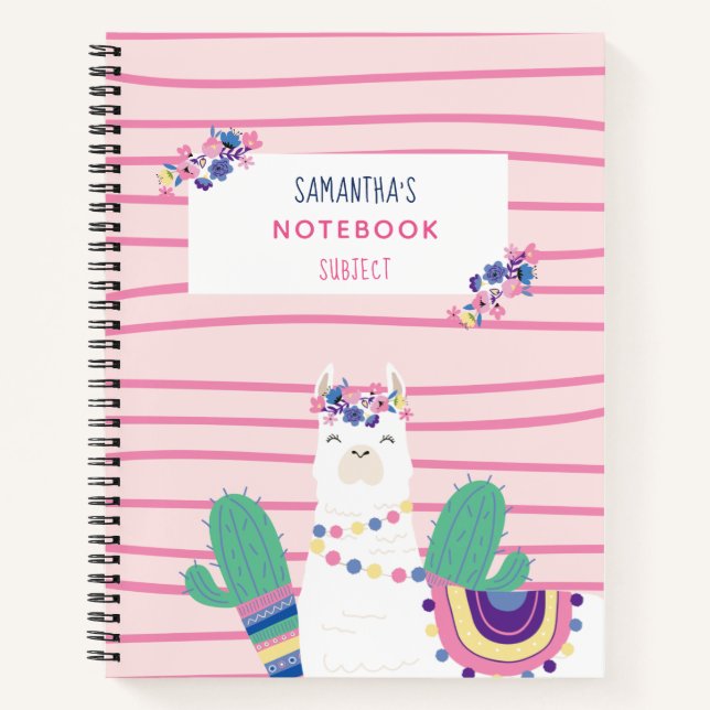 Carnet Llama florale mignonne rose personnalisée (Devant)