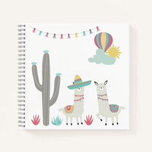 Carnet Llamas Mignons Décorés Cactus Montgolfière