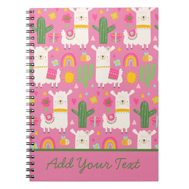 Carnet Llamas Rainbows Green Cactus Light Girl Rose migno (Devant)