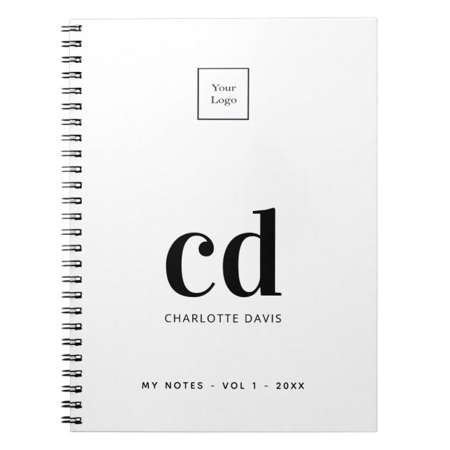 Carnet Logo blanc monogramme noir initiales affaires (Devant)