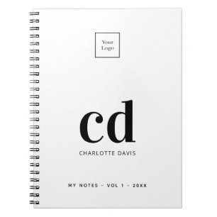 Carnet Logo blanc noir monogramme initiales entreprise