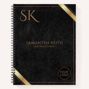Carnet Logo d'affaires Luxe Cuir noir Golden Stripe