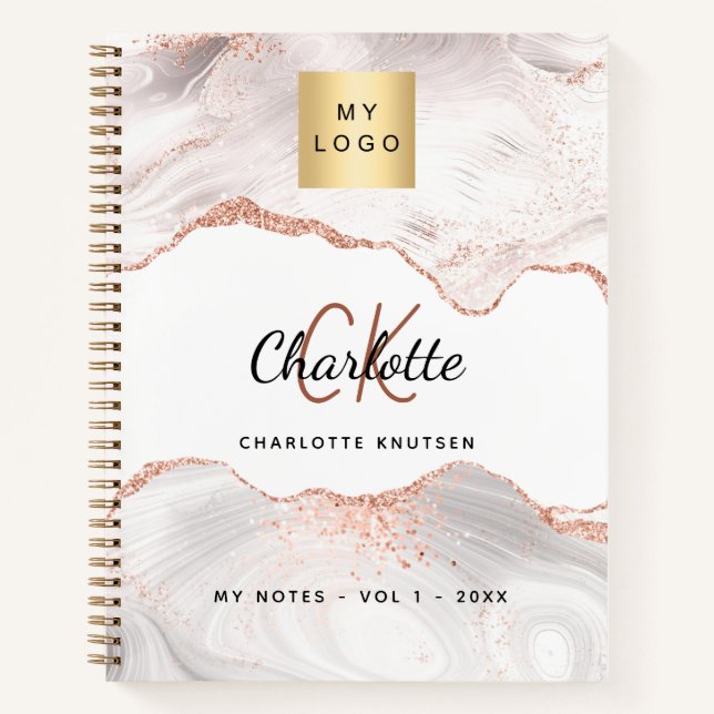 Carnet Logo d'agate or rose monogramme élégant entreprise (Devant)