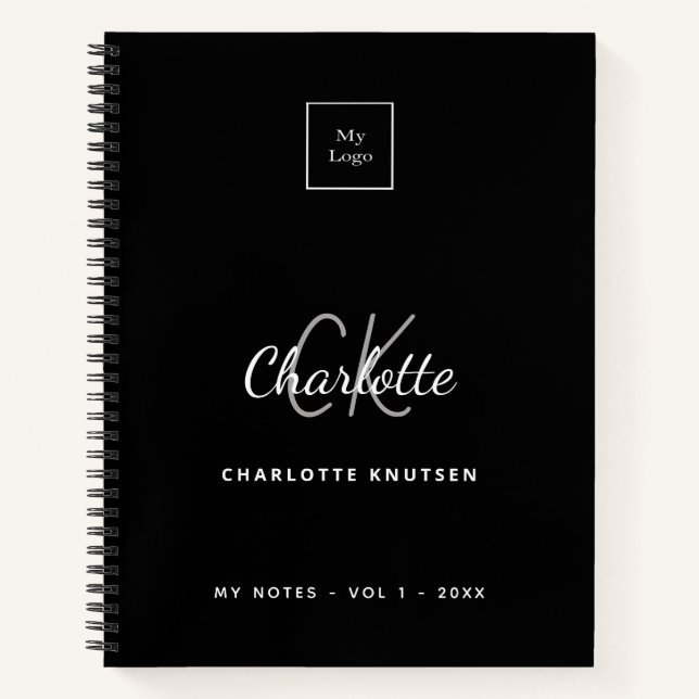 Carnet Logo de nom de monogramme noir blanc entreprise (Devant)