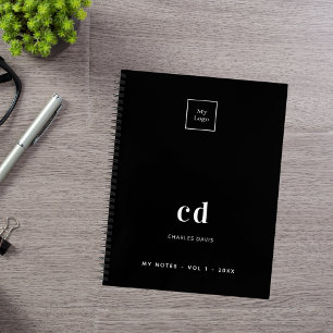 Carnet Logo de nom monogramme noir blanc entreprise