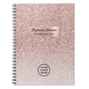 Carnet Logo de PDG Dame Patronne Paillettes Rose Gold Omb