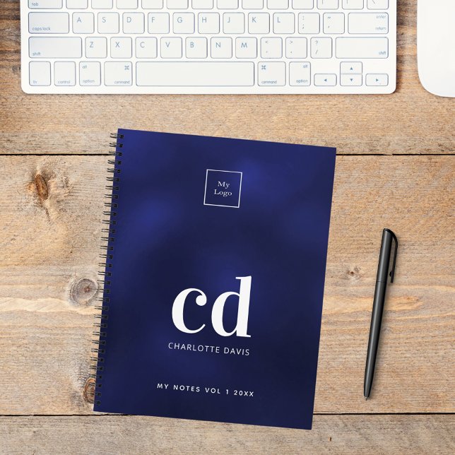 Carnet Logo de société à monogramme initial blanc bleu ma (Créateur téléchargé)