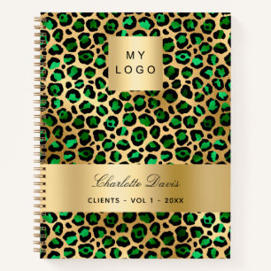 Carnet Logo de société léopard en or vert émeraude
