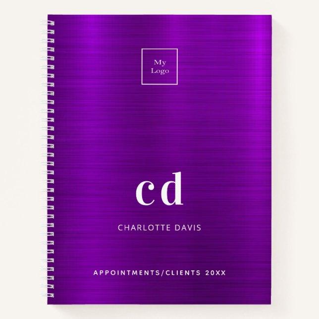 Carnet Logo d'entreprise à monogramme violet (Devant)