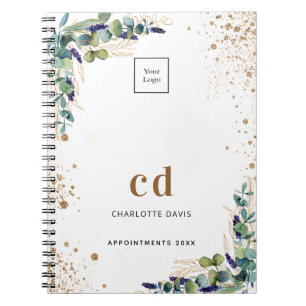 Carnet Logo d'entreprise blanc avec verdure d'eucalyptus