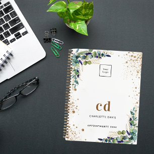Carnet Logo d'entreprise blanc avec verdure d'eucalyptus