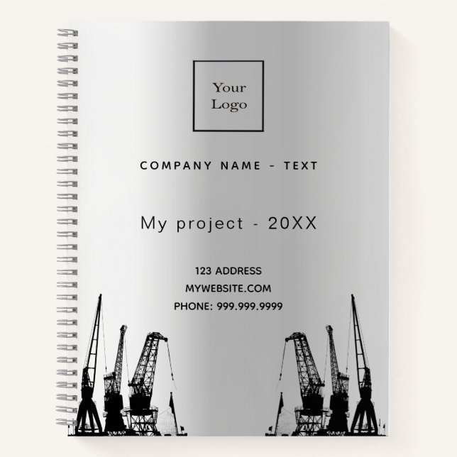 Carnet Logo d'entreprise de grues de construction argenté (Devant)