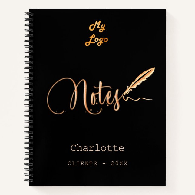 Carnet Logo d'entreprise élégant pour stylo en or noir (Devant)